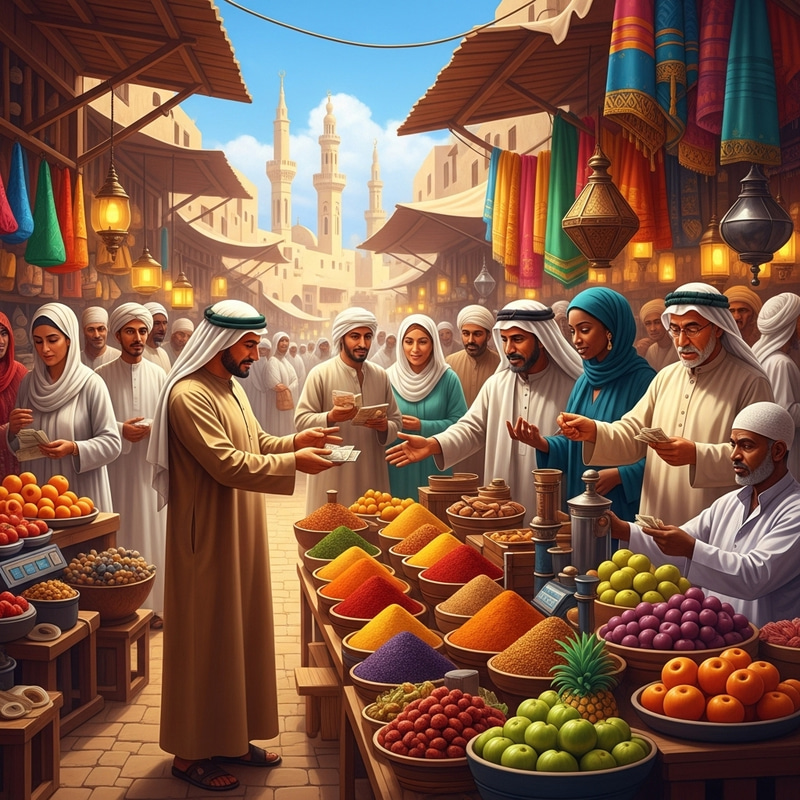 Vibrant Trading Scene at Traditional Middle-Eastern Market Vibrant Trading Scene at Traditional Middle-Eastern Market