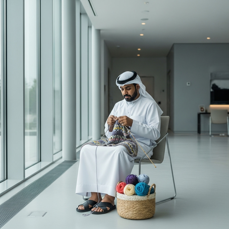 Modern Male Knitting in Contemporary Setting