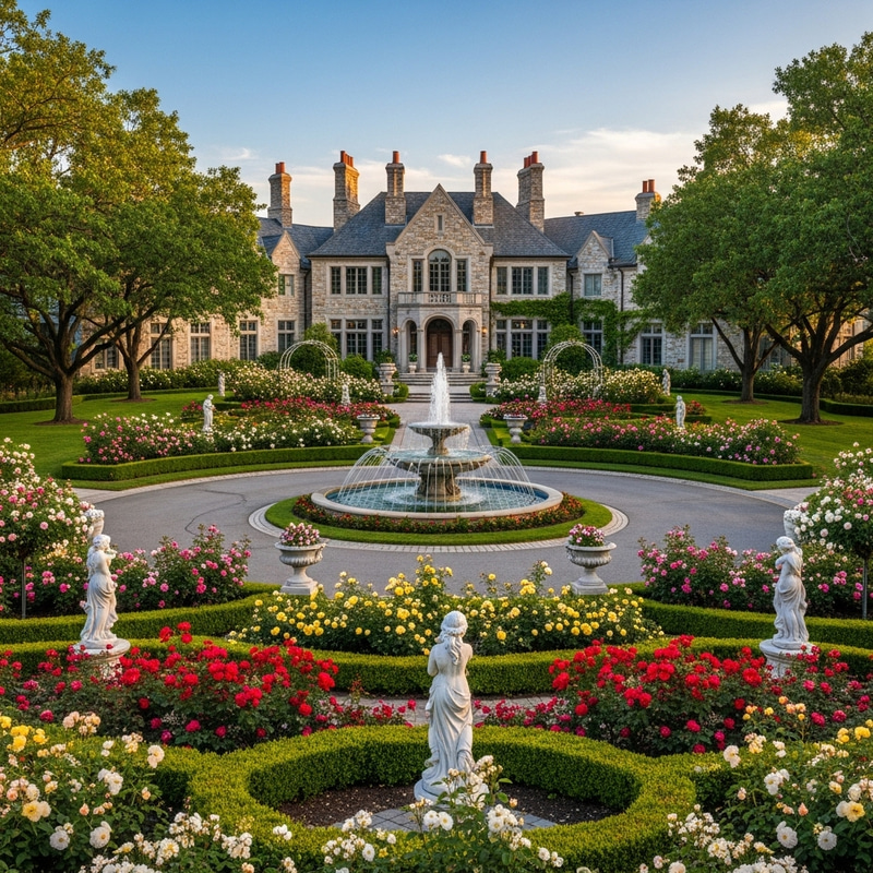 Picturesque Stone Mansion and Manicured Garden