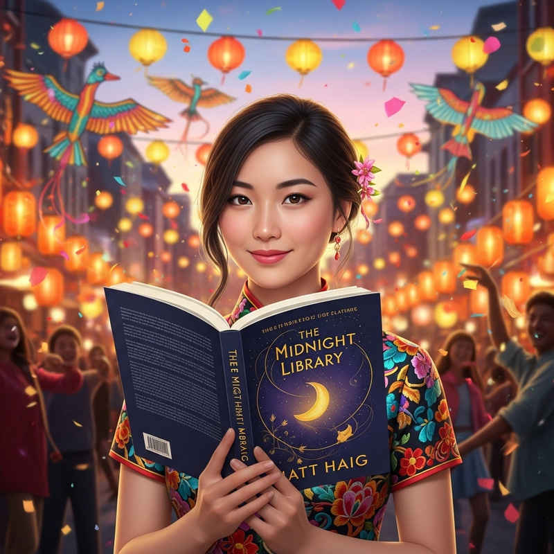 Trustworthy Asian Woman Holding Book - Festive & Happy Atmosphere Trustworthy Asian Woman Holding Book - Festive & Happy Atmosphere