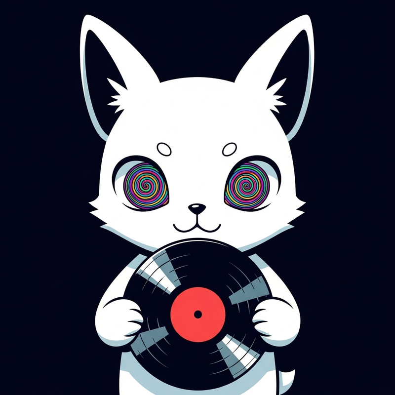 Anime-Inspired White Pikachu Holding Vinyl Record Anime-Inspired White Pikachu Holding Vinyl Record