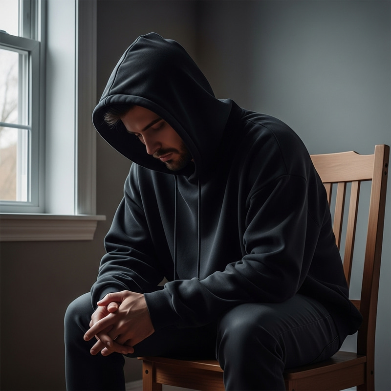 Faceless Man in a Black Hoodie: A Depressing Portrait