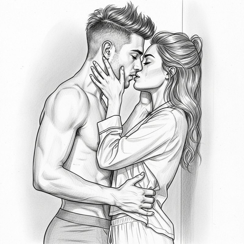 Tender Kiss Sketch | American Descent Couple Tender Kiss Sketch | American Descent Couple
