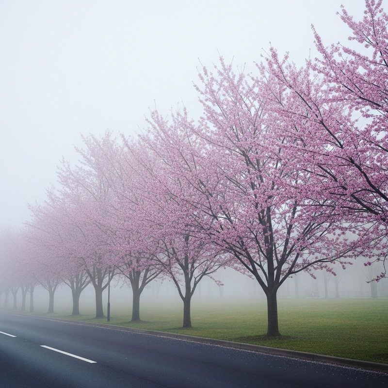 Foggy Sakura Scene - Ethereal Beauty Unveiled