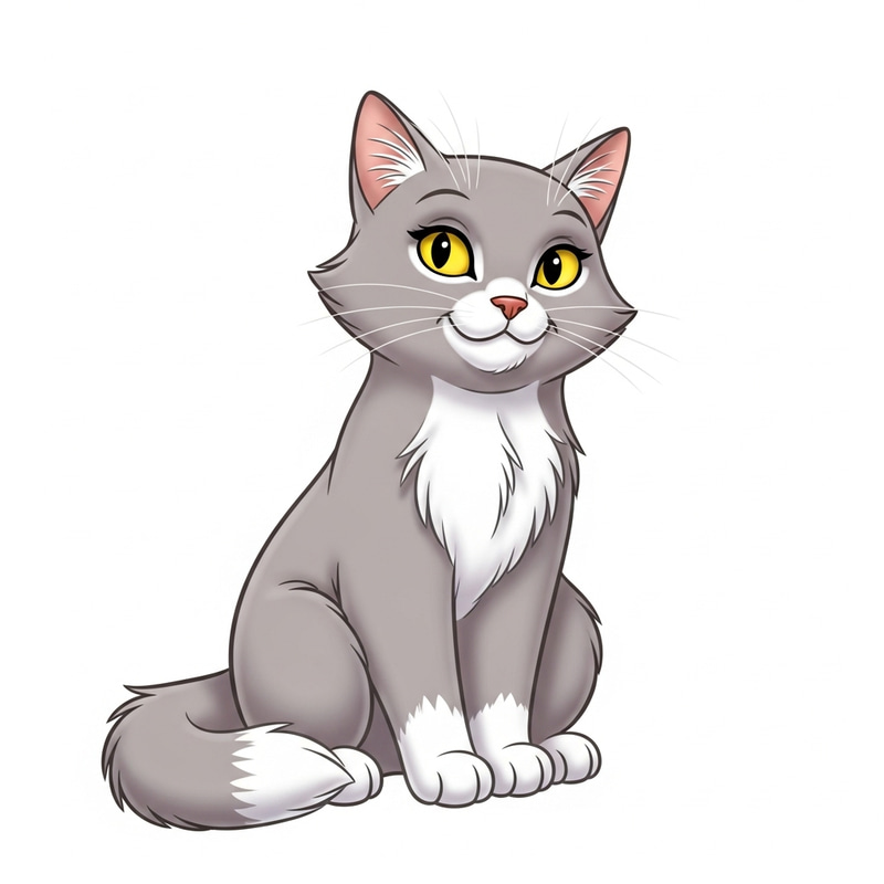 Whimsical Light Grey Scottish Short Hair Cat with Yellow Eyes