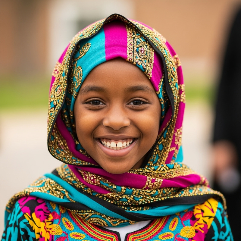 Smiling Black Muslim Girl | Vibrant Hijab Beauty
