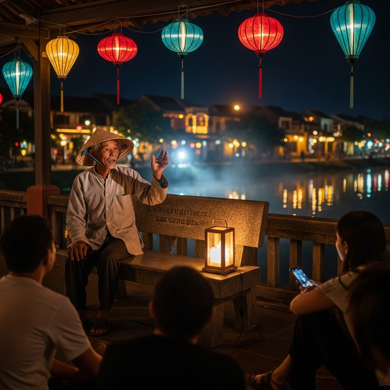 Elderly Man's Spooky Tale on a Vietnamese Bridge at Night Elderly Man's Spooky Tale on a Vietnamese Bridge at Night