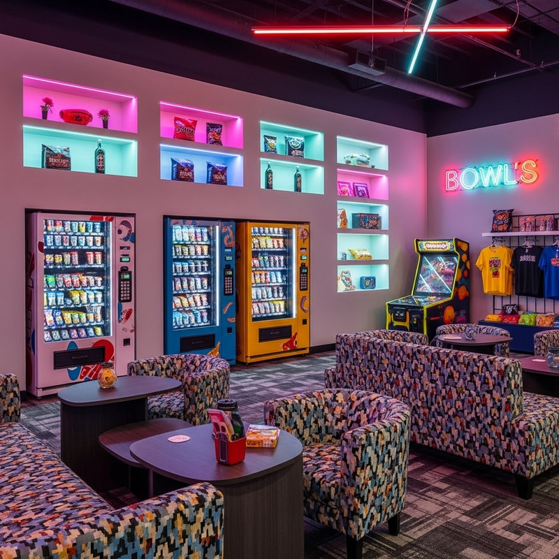 Modern Bowling Alley Vending Area | Fresh Snacks & Drinks Modern Bowling Alley Vending Area | Fresh Snacks & Drinks