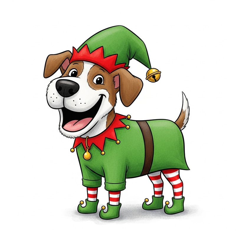 Cheerful Dog Christmas Elf Illustration | Fun Kid-Friendly Artwork Cheerful Dog Christmas Elf Illustration | Fun Kid-Friendly Artwork