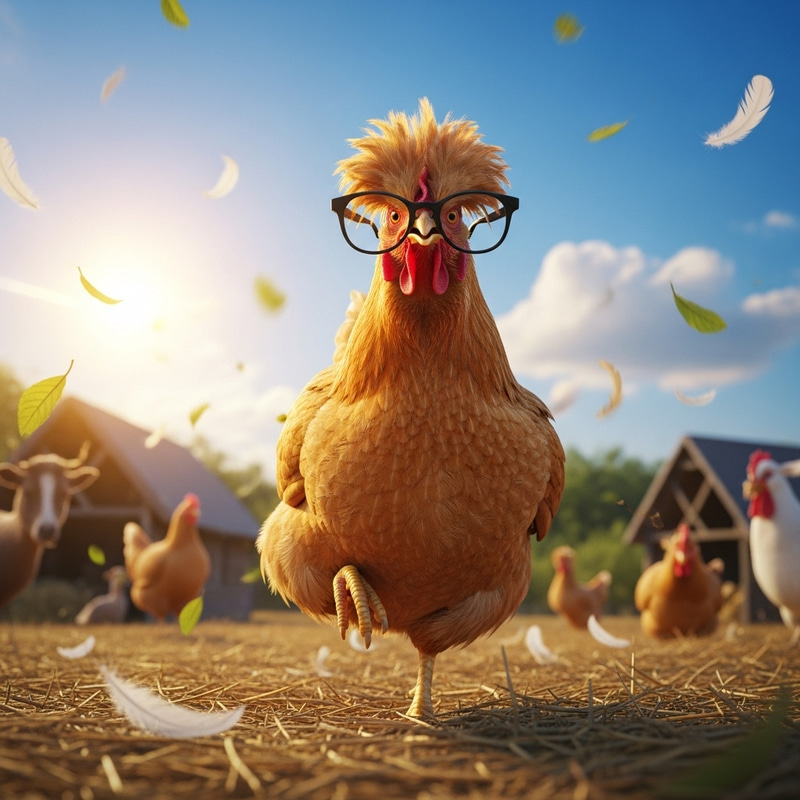 Humorous Chicken Scene - Playful Barnyard Scene