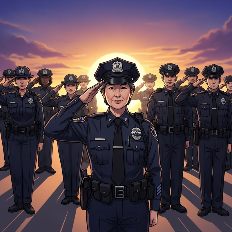 Police Officer Saluting at Sunset Police Officer Saluting at Sunset