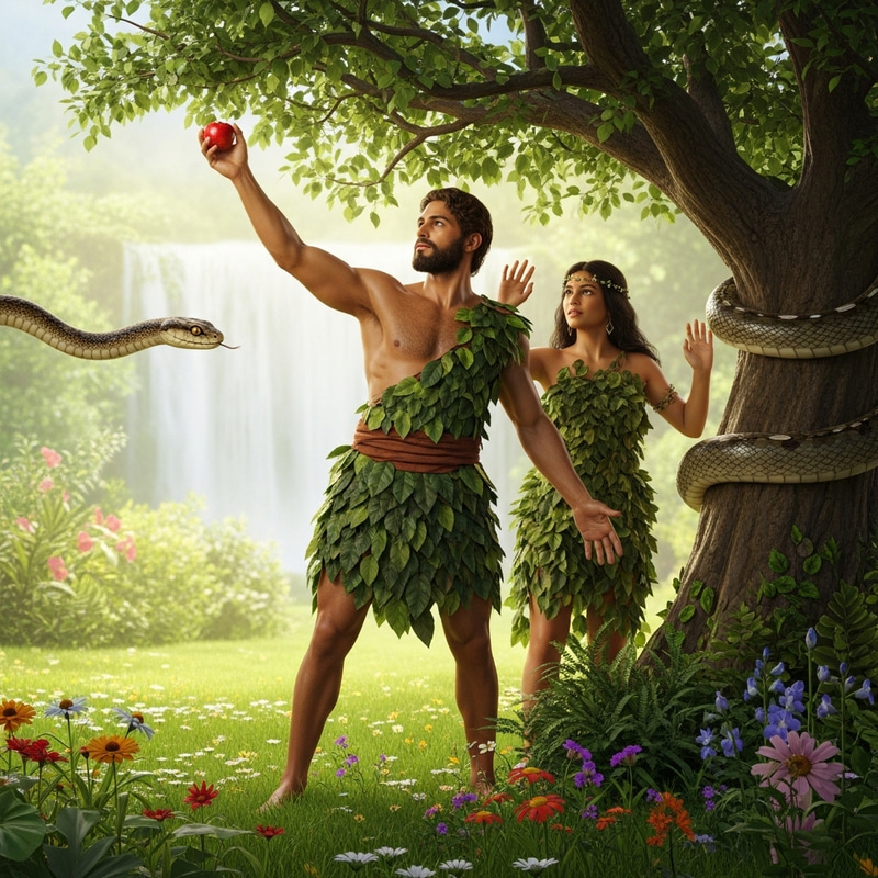 The Story of Adam and Eve in a Lush Garden The Story of Adam and Eve in a Lush Garden