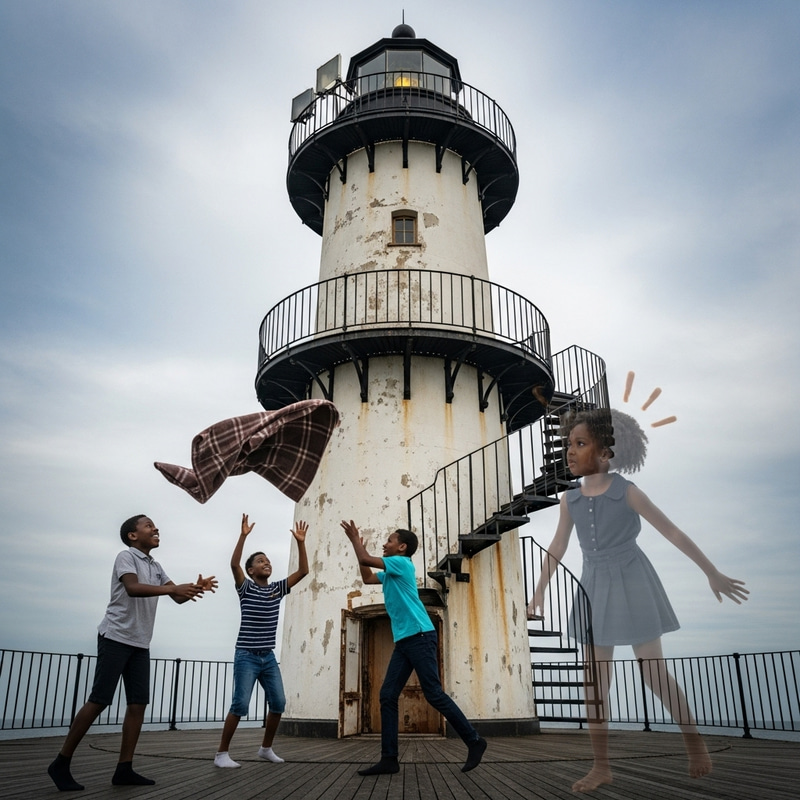 Black Kids Playing in Lighthouse | Ghostly Girl Observing Black Kids Playing in Lighthouse | Ghostly Girl Observing