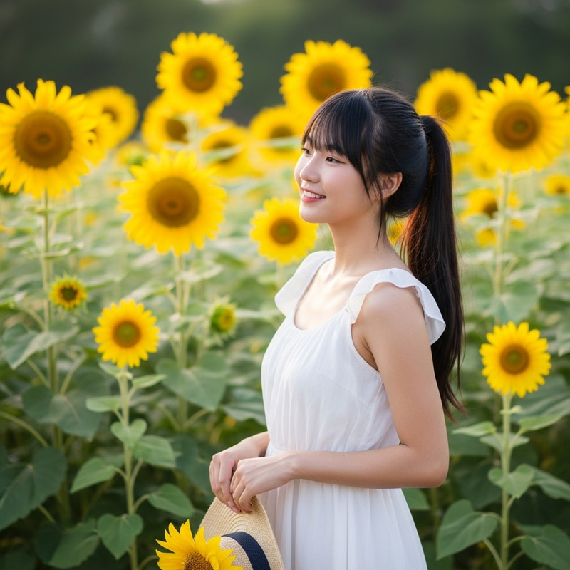Beautiful Girl in Sunflower Field | Summer Sunshine Scene