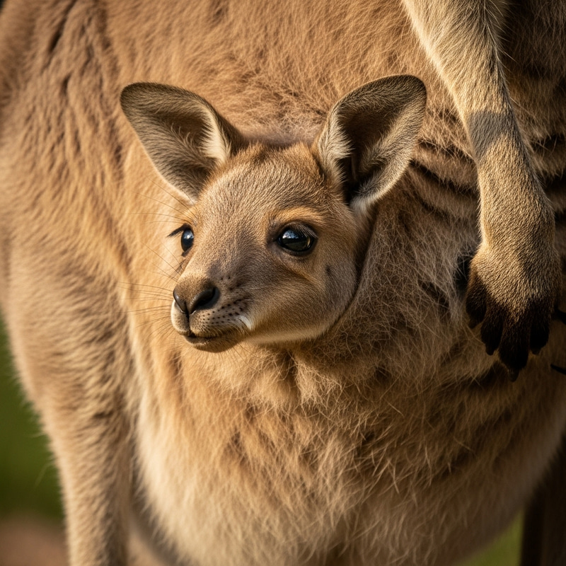 Joyous Baby Kangaroo in Pouch - Cute and Cozy Joyous Baby Kangaroo in Pouch - Cute and Cozy