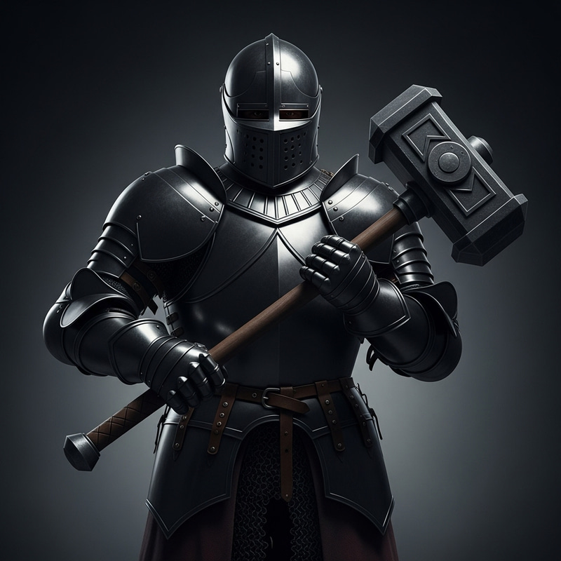 Valiant Black Armor Knight with Two-Handed Hammer | Courage & Might
