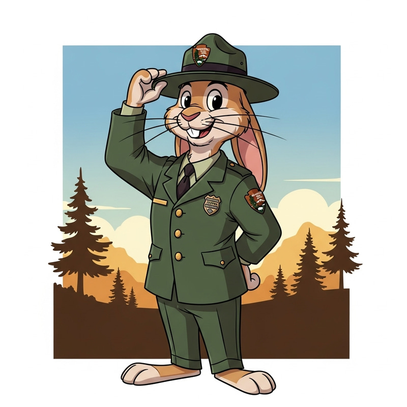 Cartoon Rabbit Park Ranger in 1940s Uniform Cartoon Rabbit Park Ranger in 1940s Uniform