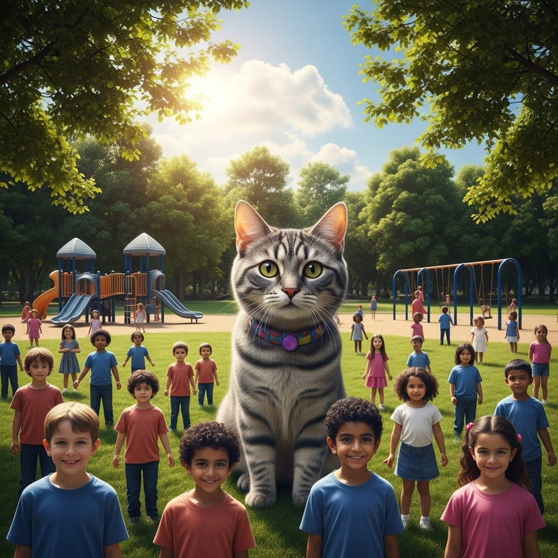 Surreal Cat in a Park: Astonishing Children Surreal Cat in a Park: Astonishing Children
