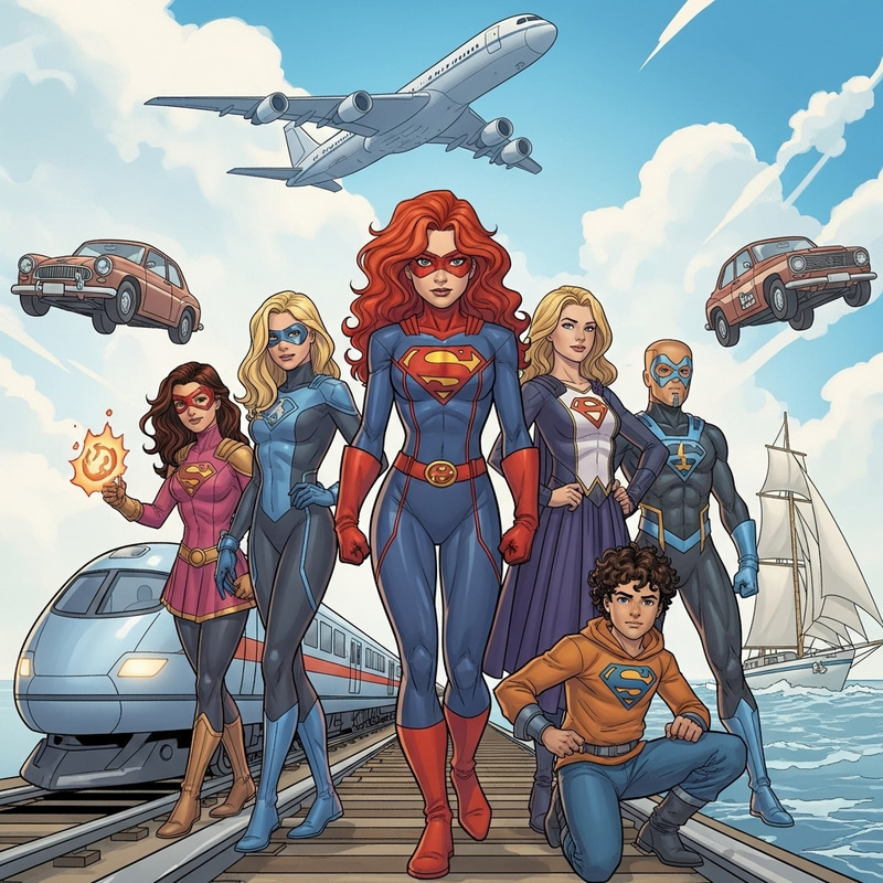 Modern Superheroes: Blondes, Brunettes, and Red Headed Girl in Center