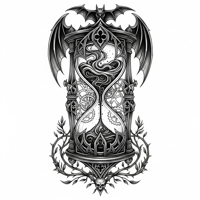 Mysterious Gothic Timer Blackwork Tattoo