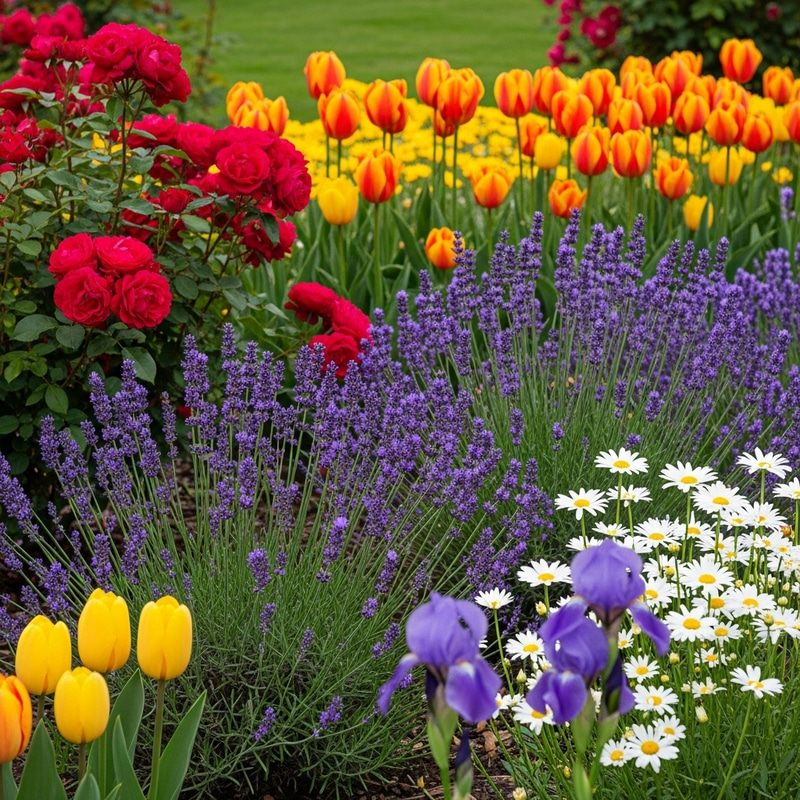 Beautiful Array of Flowers in a Serene Garden Setting Beautiful Array of Flowers in a Serene Garden Setting