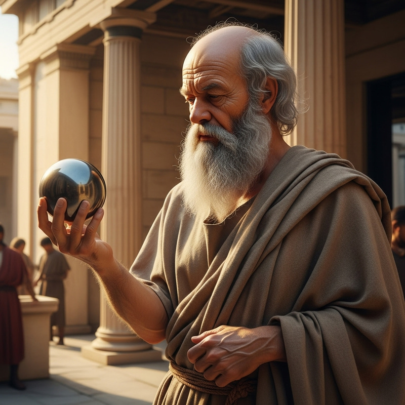 Ancient Philosopher Socrates with a Sphere and a Bomb Ancient Philosopher Socrates with a Sphere and a Bomb