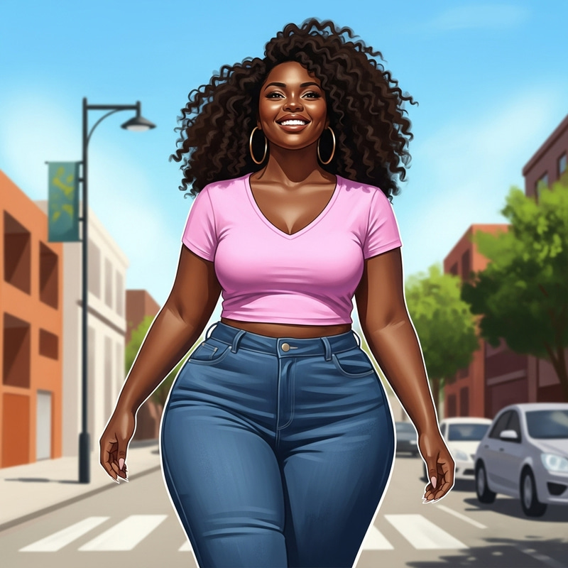 Radiant Plus-Size Woman Embracing Confidence in Vibrant Urban Setting