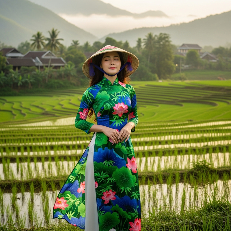 Vietnamese Beauty: Stylish Woman in Colorful Ao Dai Dress Vietnamese Beauty: Stylish Woman in Colorful Ao Dai Dress
