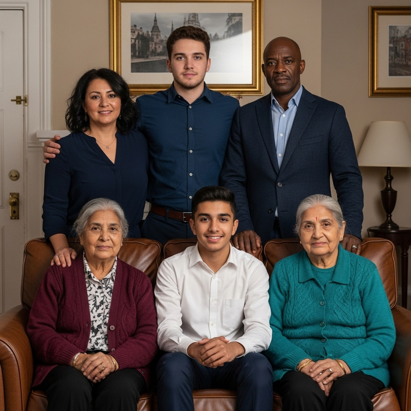 Multi-Generational Family Portrait in Cozy Home Setting