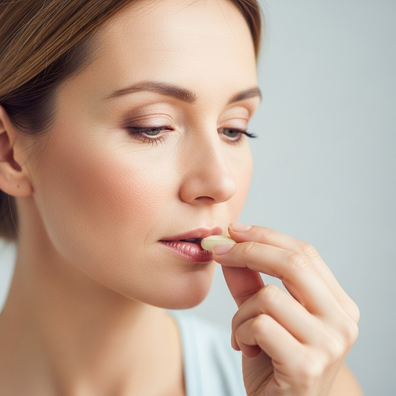 Glowing Woman in her 40s with Health-Boosting Vitamins | Serene Wellness Glowing Woman in her 40s with Health-Boosting Vitamins | Serene Wellness