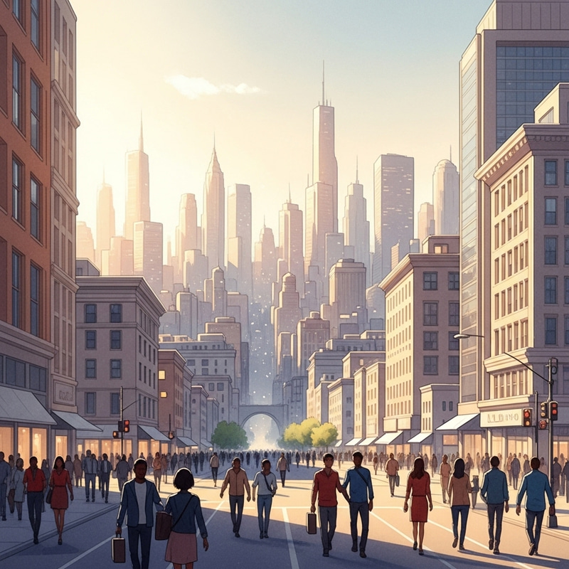 Expansive Cityscape Watercolor Painting Expansive Cityscape Watercolor Painting