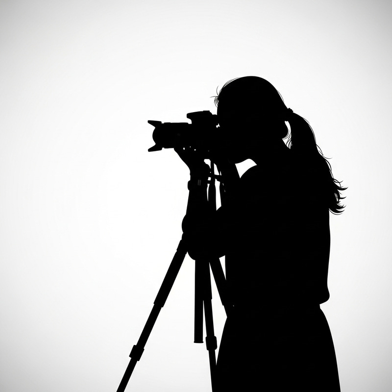 Female Photographer Silhouette Drawing with Camera and Tripod