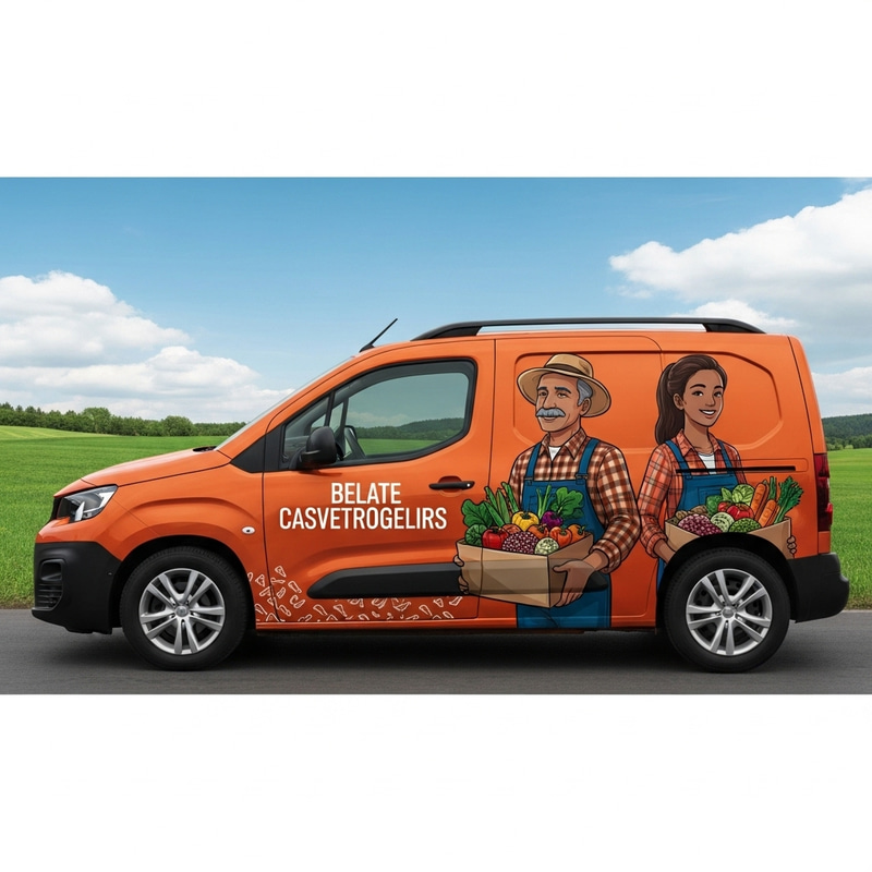 Peugeot Partner Orange Car Farmer Family Illustration Peugeot Partner Orange Car Farmer Family Illustration