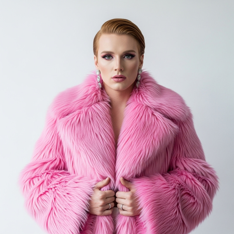 Irish Feminine Man in Pink Fur Coat | Elegant Portrait