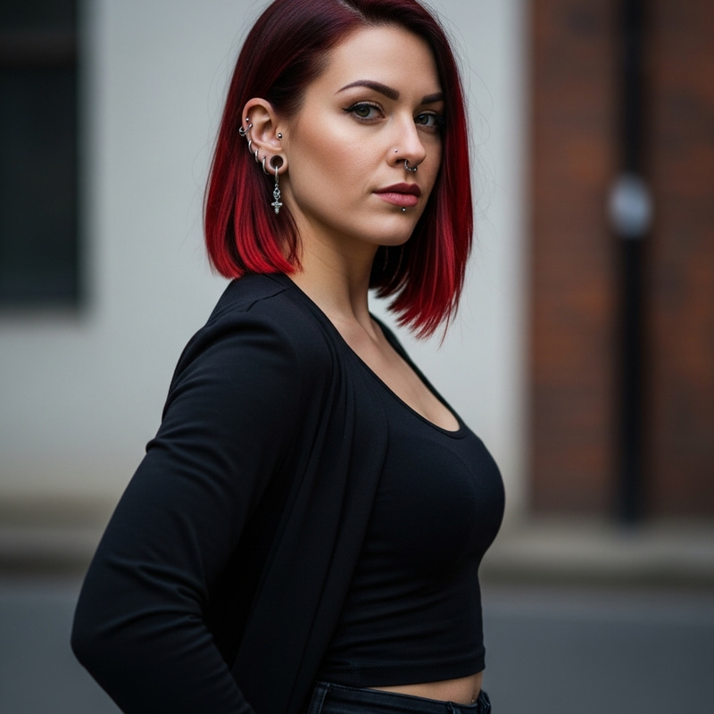 Confident Red-Haired Woman in Bob Cut: Bold Full-Length Portrait