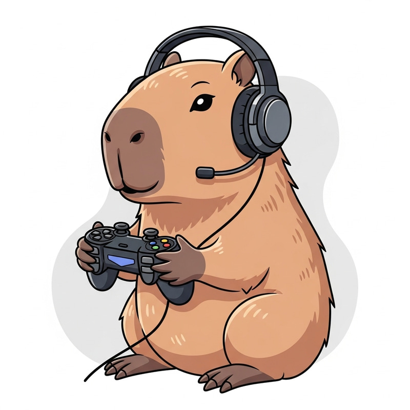Detailed Capybara Illustration with Game Controller and Headphone