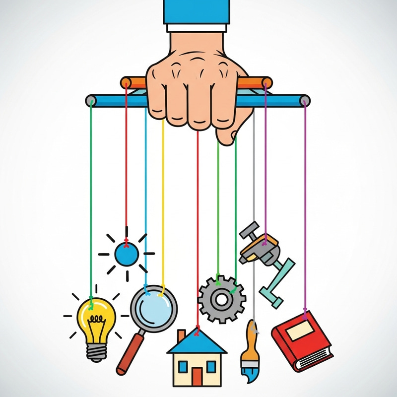 Create Control Clipart: Hand Grasping Marionette Strings Design