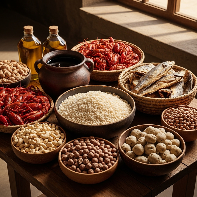 Native Foods Collection: Palm Oil, Crayfish, Dried Fish & More | Traditional Market Setup Native Foods Collection: Palm Oil, Crayfish, Dried Fish & More | Traditional Market Setup