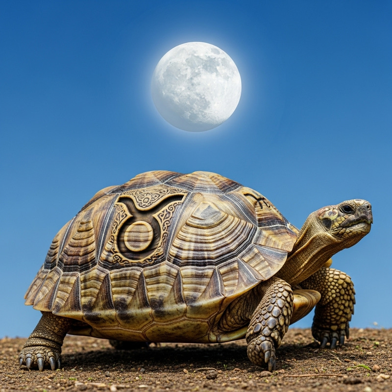 Detailed Scene: Mature Turtle with Taurus Symbol and Venus