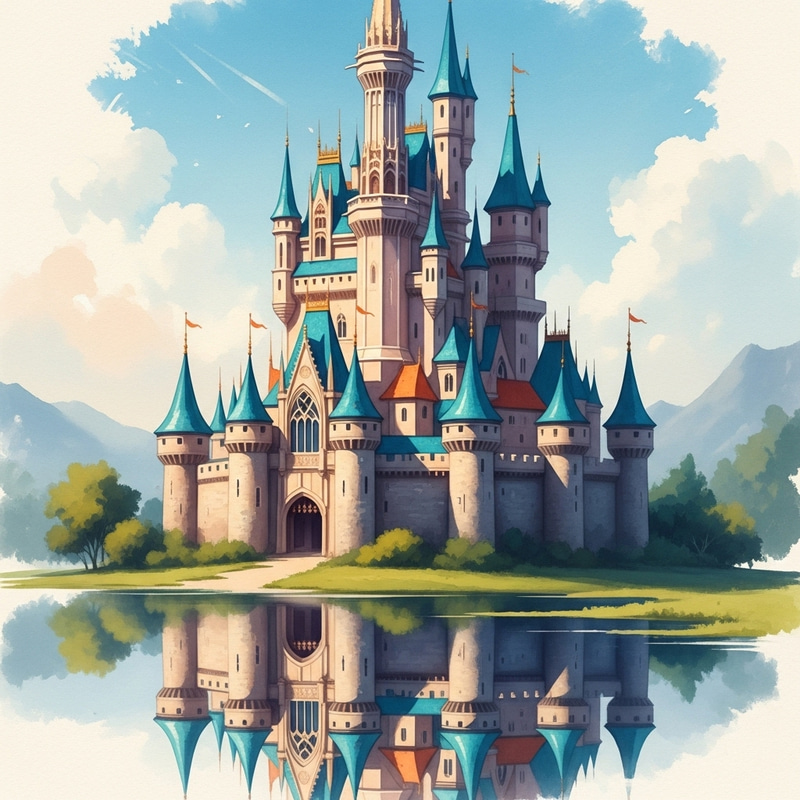 Fantasy Castle Watercolor - Enchanting Architecture Fantasy Castle Watercolor - Enchanting Architecture