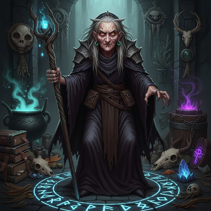 Malevolent Witch - Aged Female Sorceress Front View Malevolent Witch - Aged Female Sorceress Front View