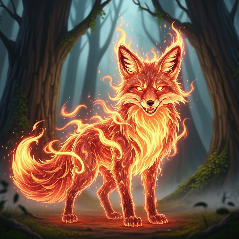 Fire Fox with a Cunning Smile - Fiery Fox Image Fire Fox with a Cunning Smile - Fiery Fox Image