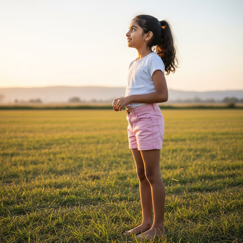 South Asian Girl with Panty Outdoors | Pink Shorts & White T-shirt