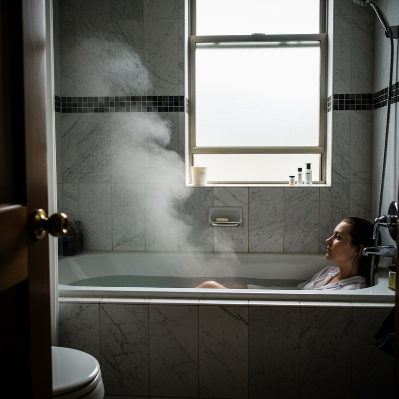 Mystical Serenity in a Marble Bathroom Scene Mystical Serenity in a Marble Bathroom Scene