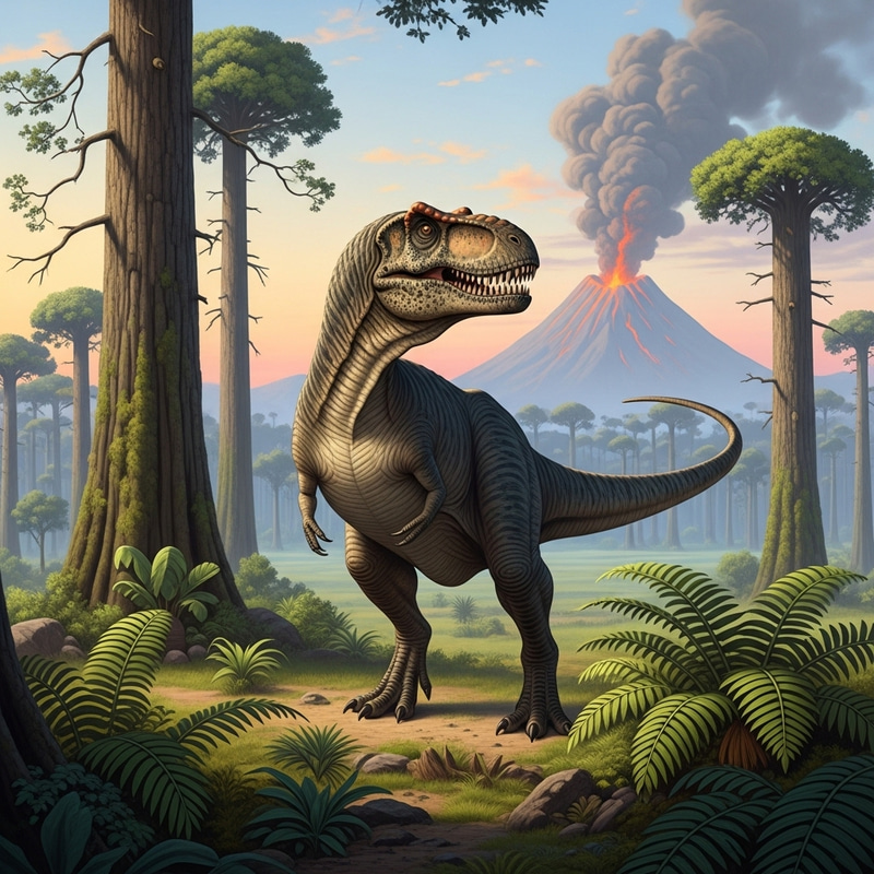 Majestic Tyrannosaurus in Prehistoric Landscape with Short Front Legs Majestic Tyrannosaurus in Prehistoric Landscape with Short Front Legs
