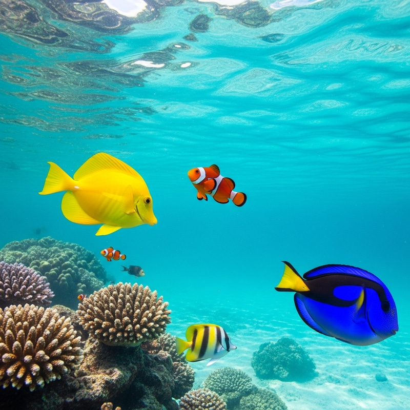Clear Ocean with Brightly Colored Fish Clear Ocean with Brightly Colored Fish