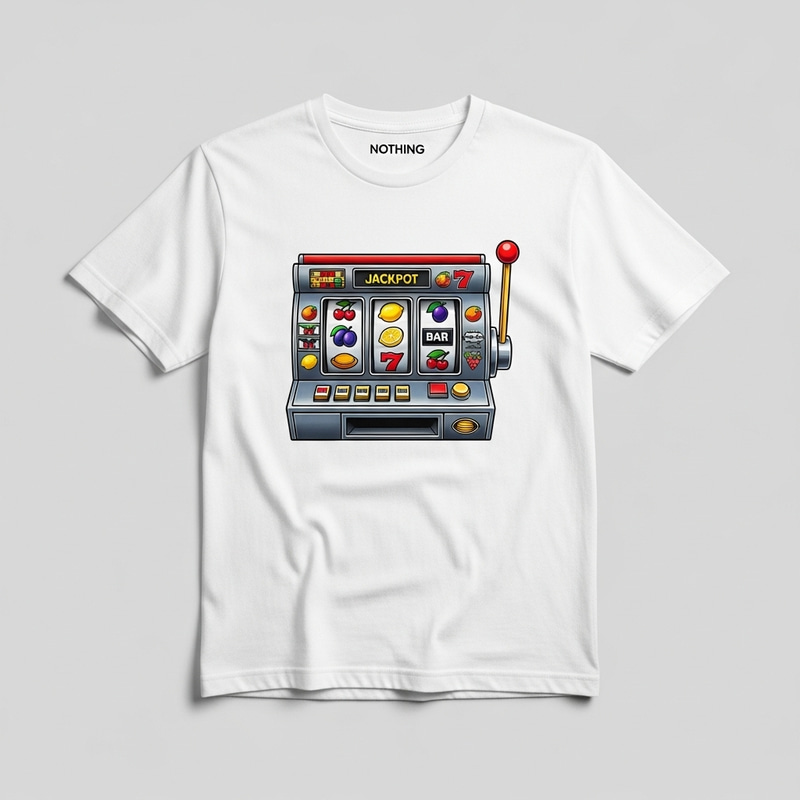 Relaxed Vibes: Nothing Brand White Shirt with Slot Machine Design Relaxed Vibes: Nothing Brand White Shirt with Slot Machine Design