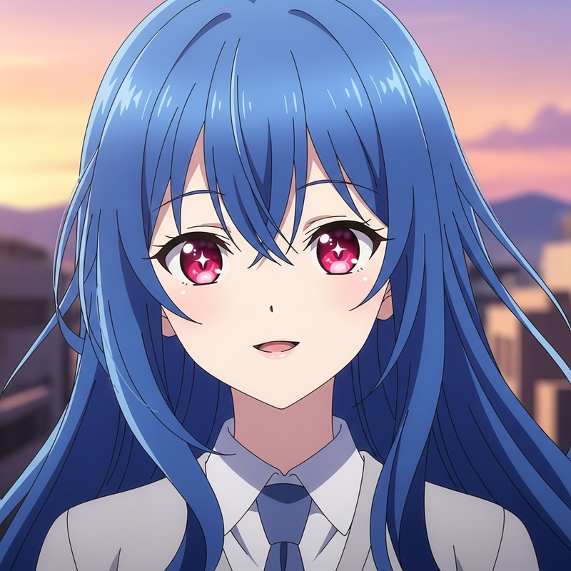 Anime Girl with Vivid Blue Hair and Radiant Red Eyes Anime Girl with Vivid Blue Hair and Radiant Red Eyes
