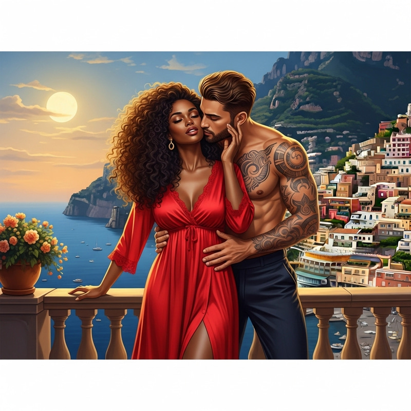 Romantic Love on Amalfi Coast: Captivating Black Woman & White Husband
