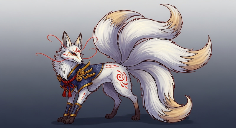 Majestic Mythical Fox with Three Tails | Japanese-inspired Cell Shading Art